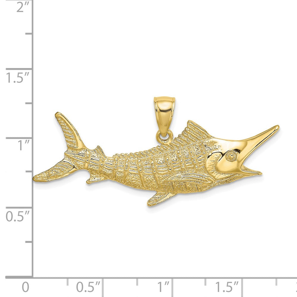 10K Large 2-D Textured Marlin Fish Charm