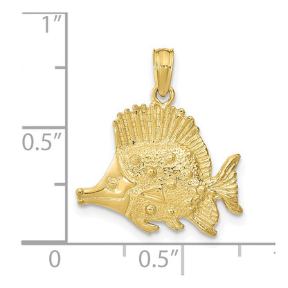 10K Polished Engraved Butterfly Fish Charm