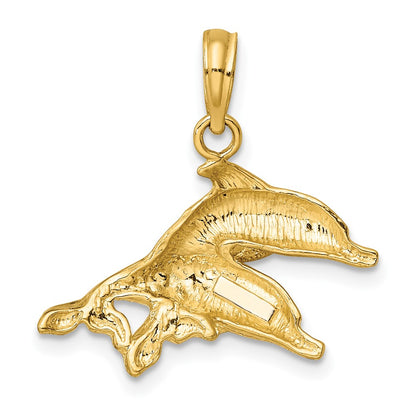10K 2-D Polished Textured Two Dolphins Charm
