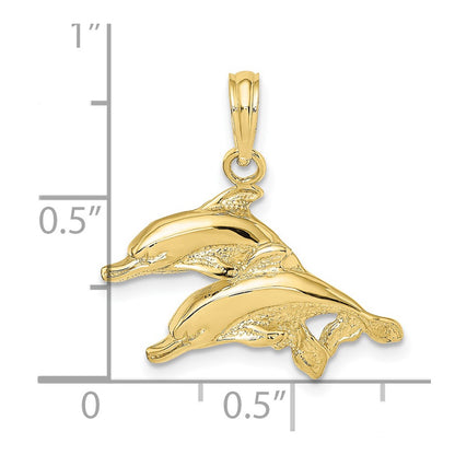 10K 2-D Polished Textured Two Dolphins Charm