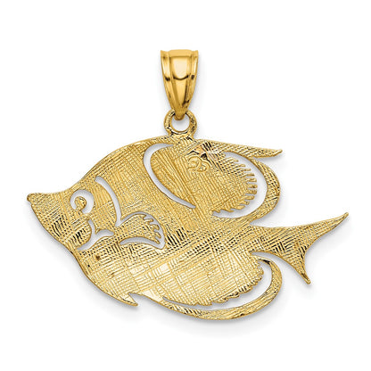 10K 2-D Polished Textured Banner Fish Charm
