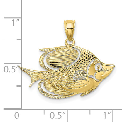 10K 2-D Polished Textured Banner Fish Charm