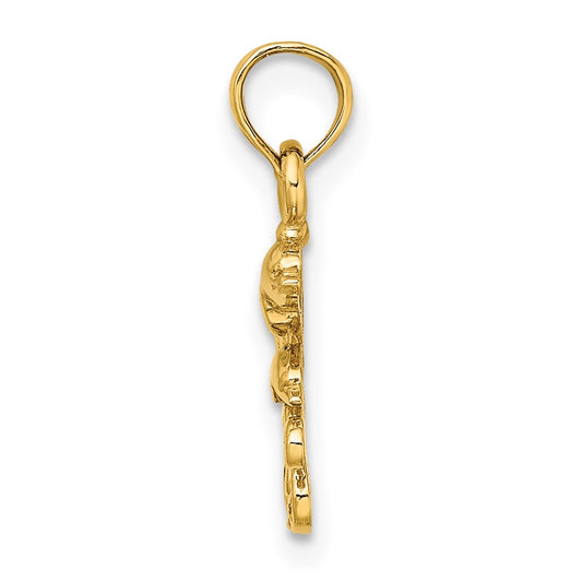 10K Textured Mini Double Dolphins and Waves Charm