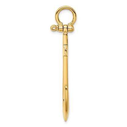 10K 3-D Polished Large Anchor with Shackle Bail Charm