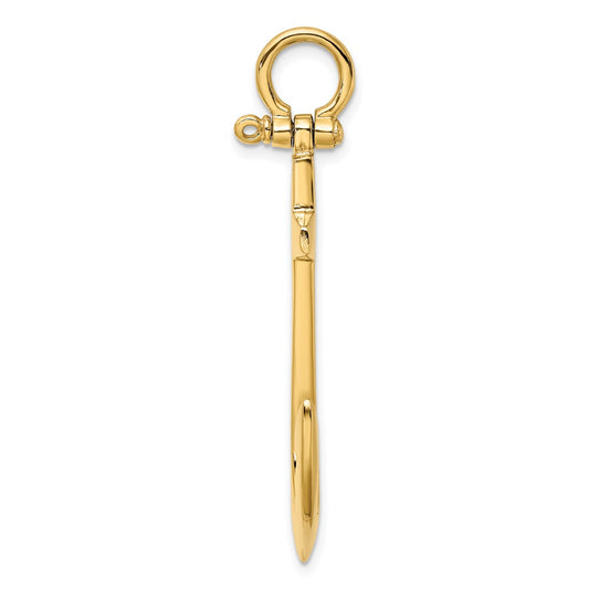 10K 3-D Polished Large Anchor with Shackle Bail Charm