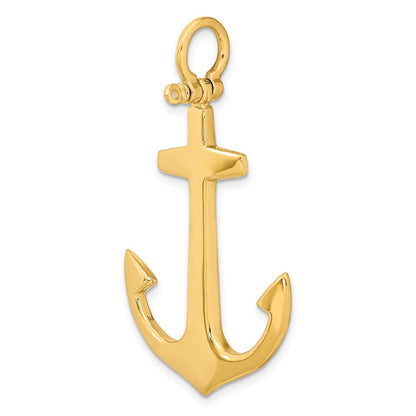10K 3-D Polished Large Anchor with Shackle Bail Charm