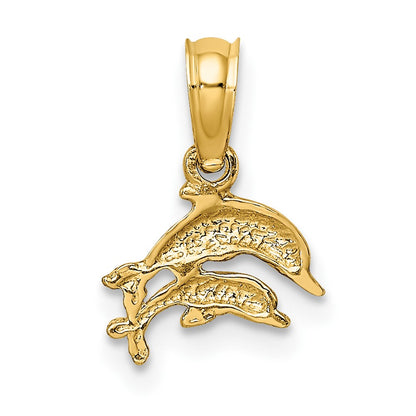 10K 2-D Mini Double Dolphins Swimming Charm