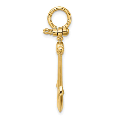 10K 3-D Small Anchor with Shackle Bail Charm