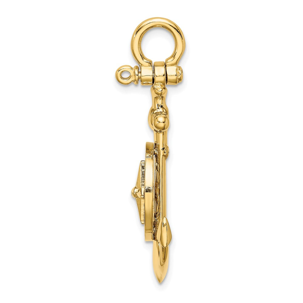 10K Large 3-D Anchor with Nautical Compass and Shackle Bail Pendant