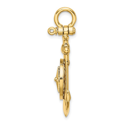 10K Large 3-D Anchor with Nautical Compass and Shackle Bail Pendant