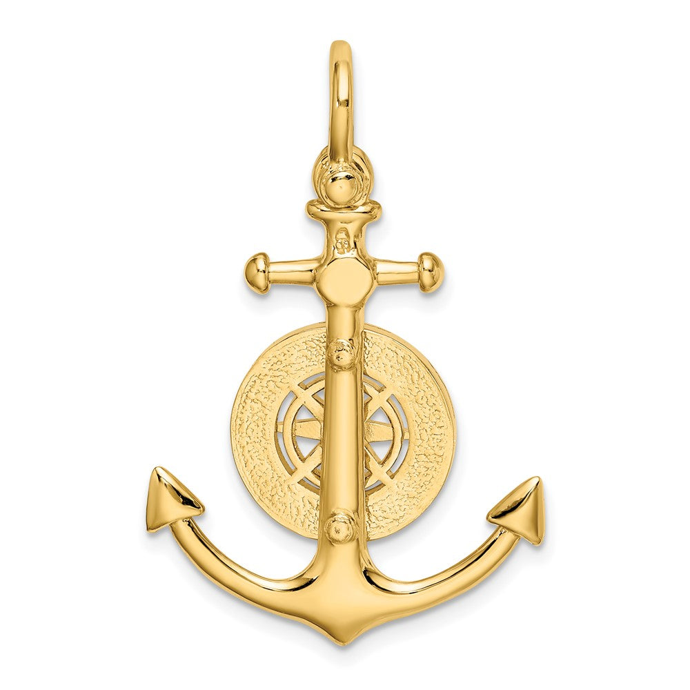 10K Large 3-D Anchor with Nautical Compass and Shackle Bail Pendant