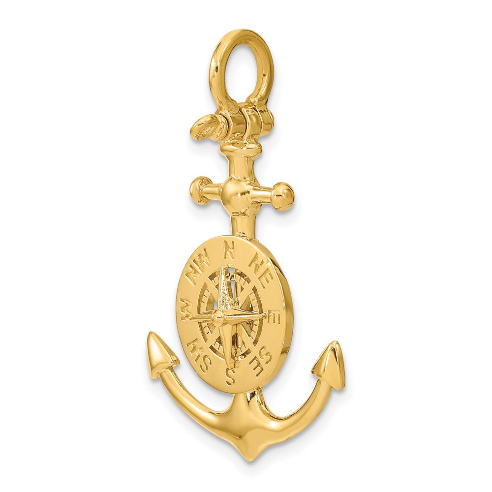 10K Large 3-D Anchor with Nautical Compass and Shackle Bail Pendant