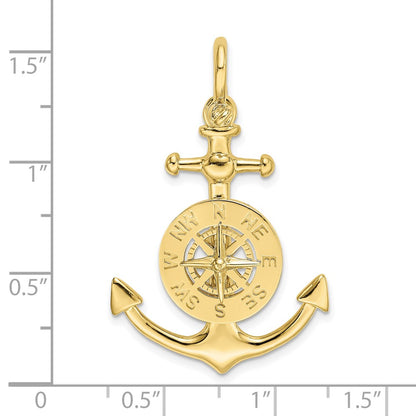 10K Large 3-D Anchor with Nautical Compass and Shackle Bail Pendant