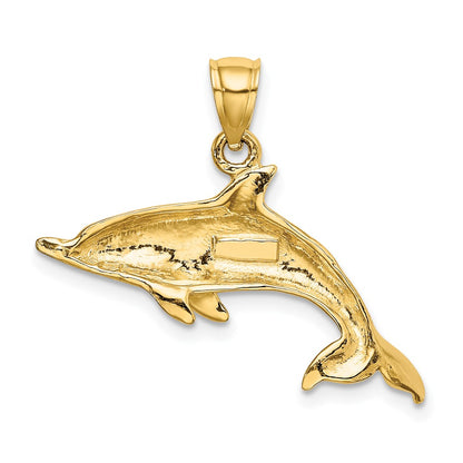 10K 2-D Polished Swimming Dolphin Charm