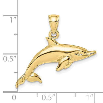 10K 2-D Polished Swimming Dolphin Charm
