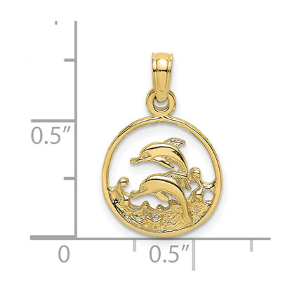10K Two Dolphins in Circle Charm