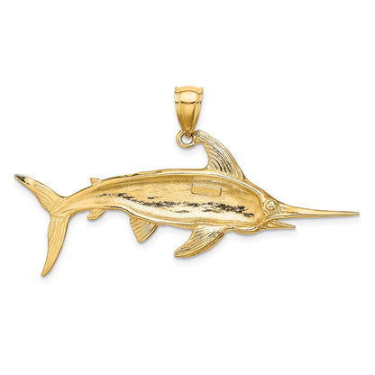 10K Large 2-D Polished and Satin Swordfish Charm