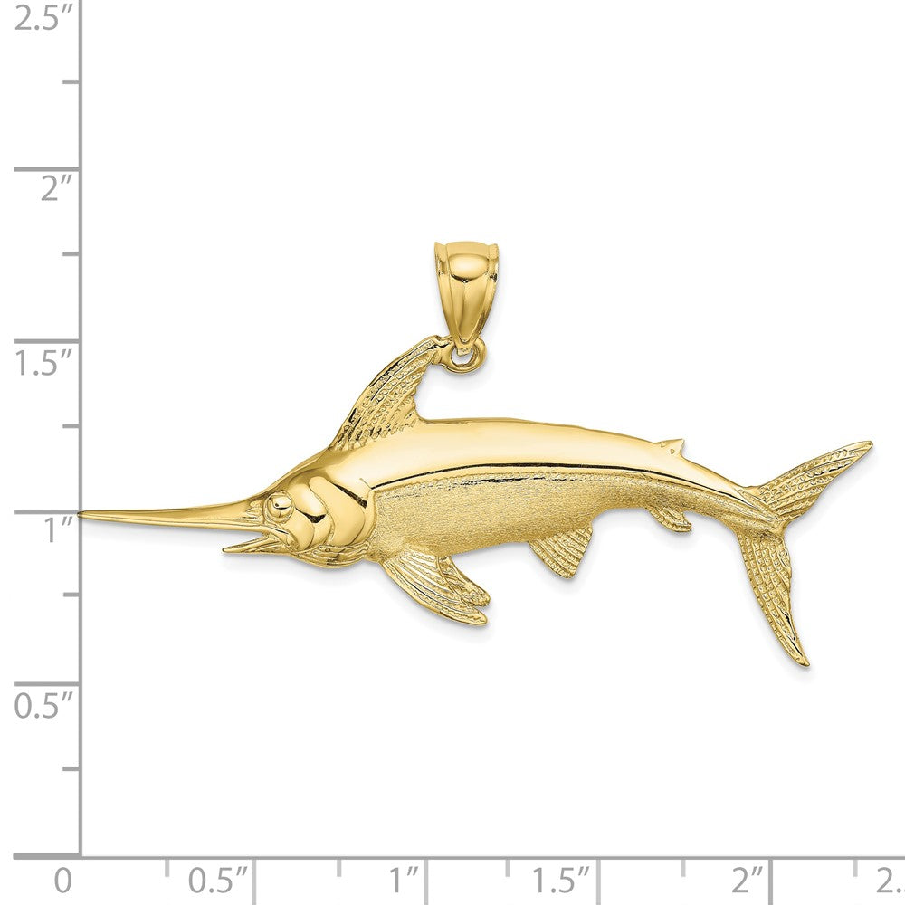 10K Large 2-D Polished and Satin Swordfish Charm