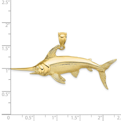 10K Large 2-D Polished and Satin Swordfish Charm