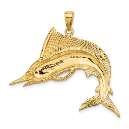 10K Large 2-D Polished and Satin Striped Marlin Charm
