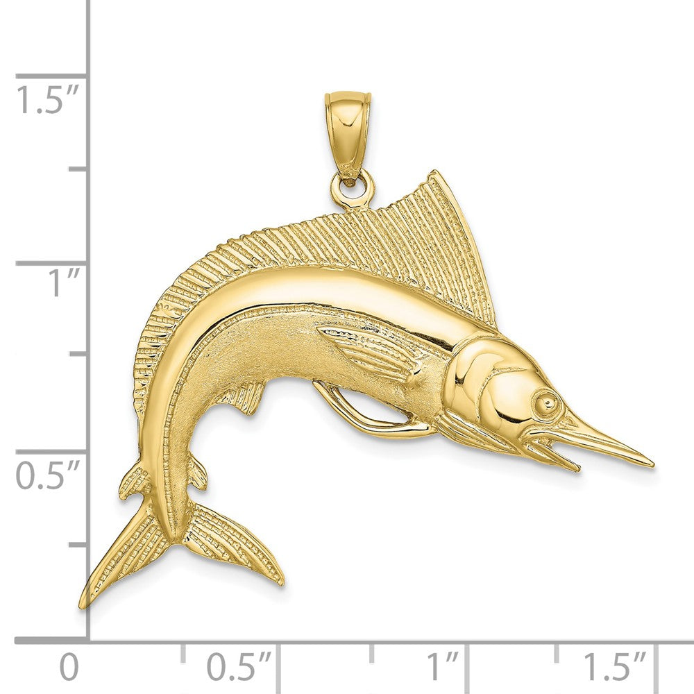 10K Large 2-D Polished and Satin Striped Marlin Charm