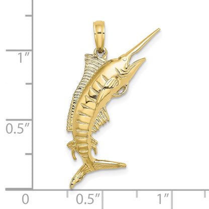 10K 3-D Polished Blue Marlin Charm