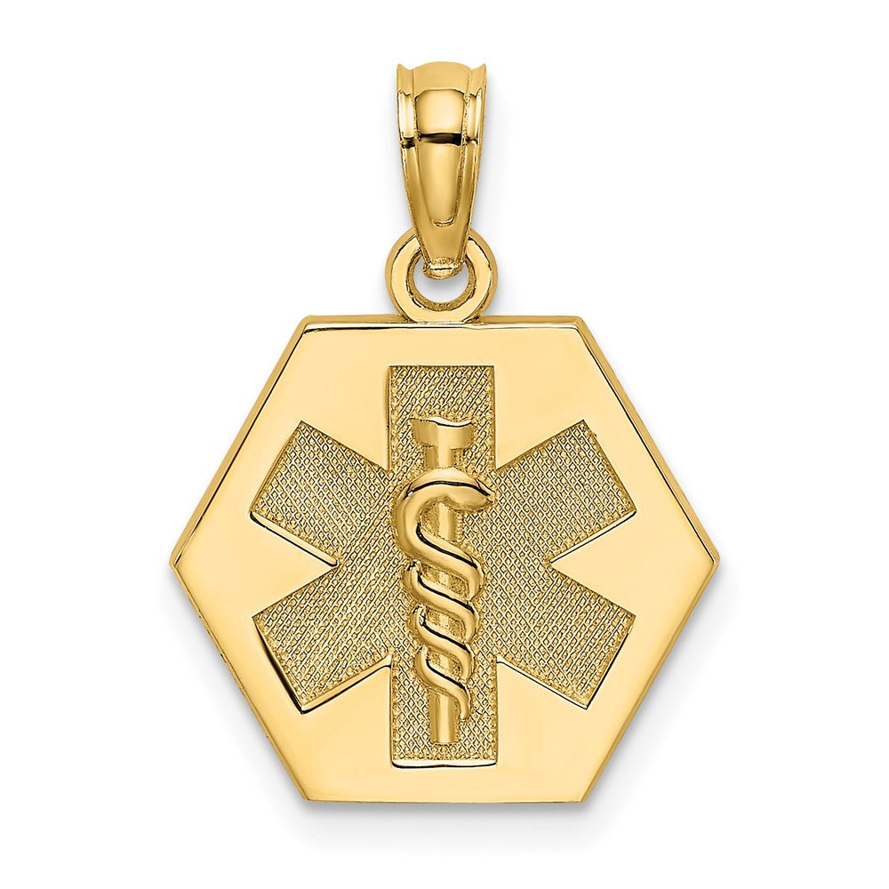 10k Medical Symbol 16x18mm Hexagon Disc Pendant