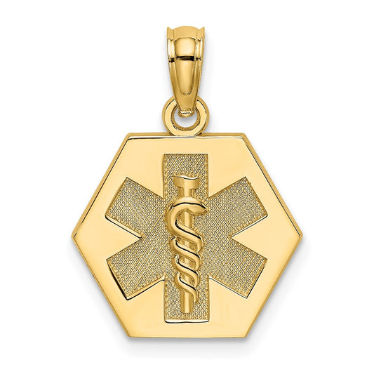 10k Medical Symbol 16x18mm Hexagon Disc Pendant