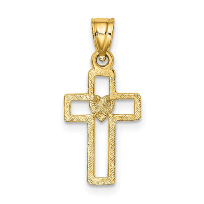 10K Cut-Out Cross Center Heart Charm