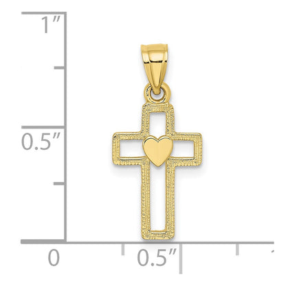 10K Cut-Out Cross Center Heart Charm