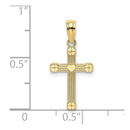 10K Textured with Center Heart Small Cross Charm