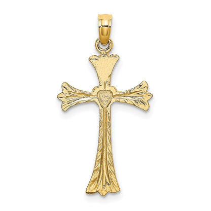 10K Polished and Textured Cross with Heart Charm
