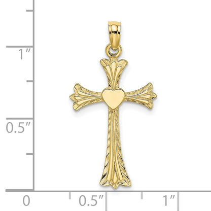 10K Polished and Textured Cross with Heart Charm
