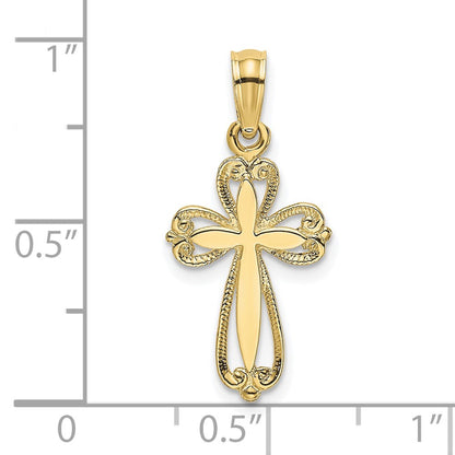 10K Polished and Cut-Out Textured Cross Charm
