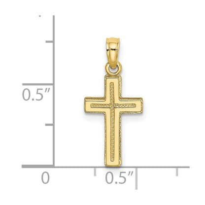 10K 2-D Polished Textured Cross Charm