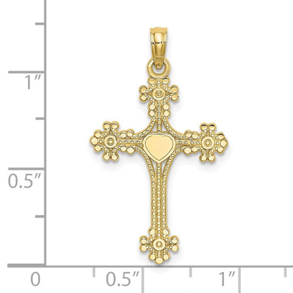 10K Beaded Tip Cross with Heart Center Charm