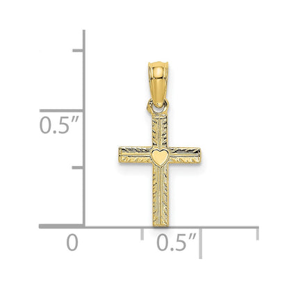 10K Polished Mini Cross with Heart Center Charm