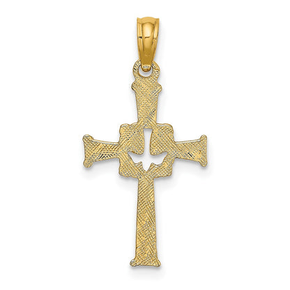 10K Polished and Textured Cross and Dove Charm