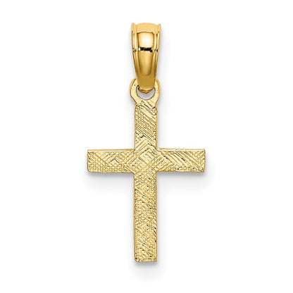 10K Polished and Etched Mini Cross with Flower Charm