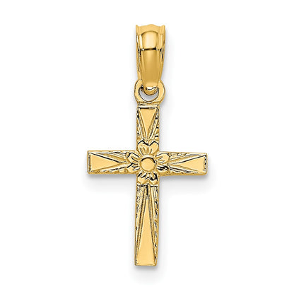 10K Polished and Etched Mini Cross with Flower Charm
