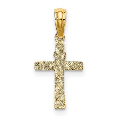 10K Textured Mini Cross with Heart Center Charm