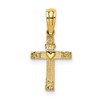 10K Textured Mini Cross with Heart Center Charm