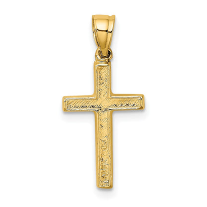 10K Polished and Textured Cross with Heart Center Charm