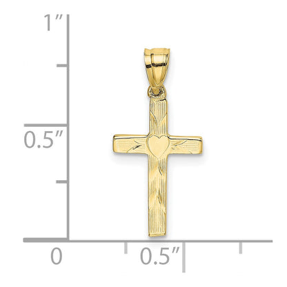 10K Polished and Textured Cross with Heart Center Charm
