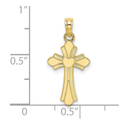 10K Polished Cross with Heart Center Charm