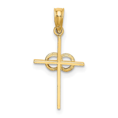 10K Polished Rings Wedding Cross Charm