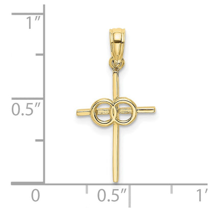 10K Polished Rings Wedding Cross Charm