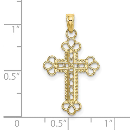 10K Textured and Cut-Out with Rope Frame Cross Charm