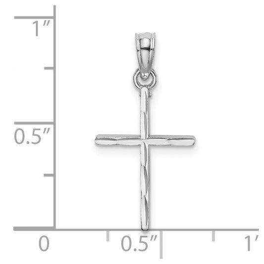 10K White Gold Diamond-cut Polished Cross Charm