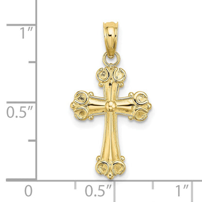 10K Cross with Scroll Tips and Button Center Charm